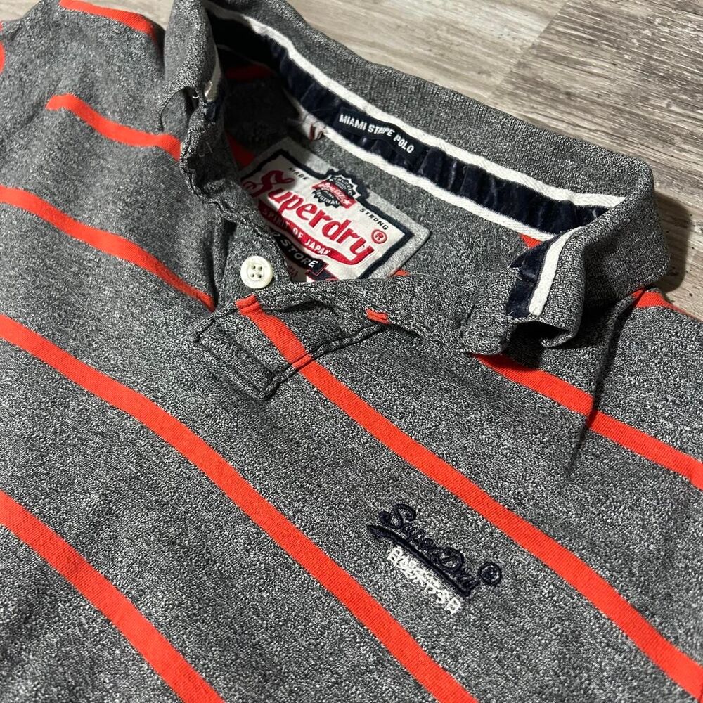 Superdry Men's vintage Americana + British streetwear gray + orange striped polo